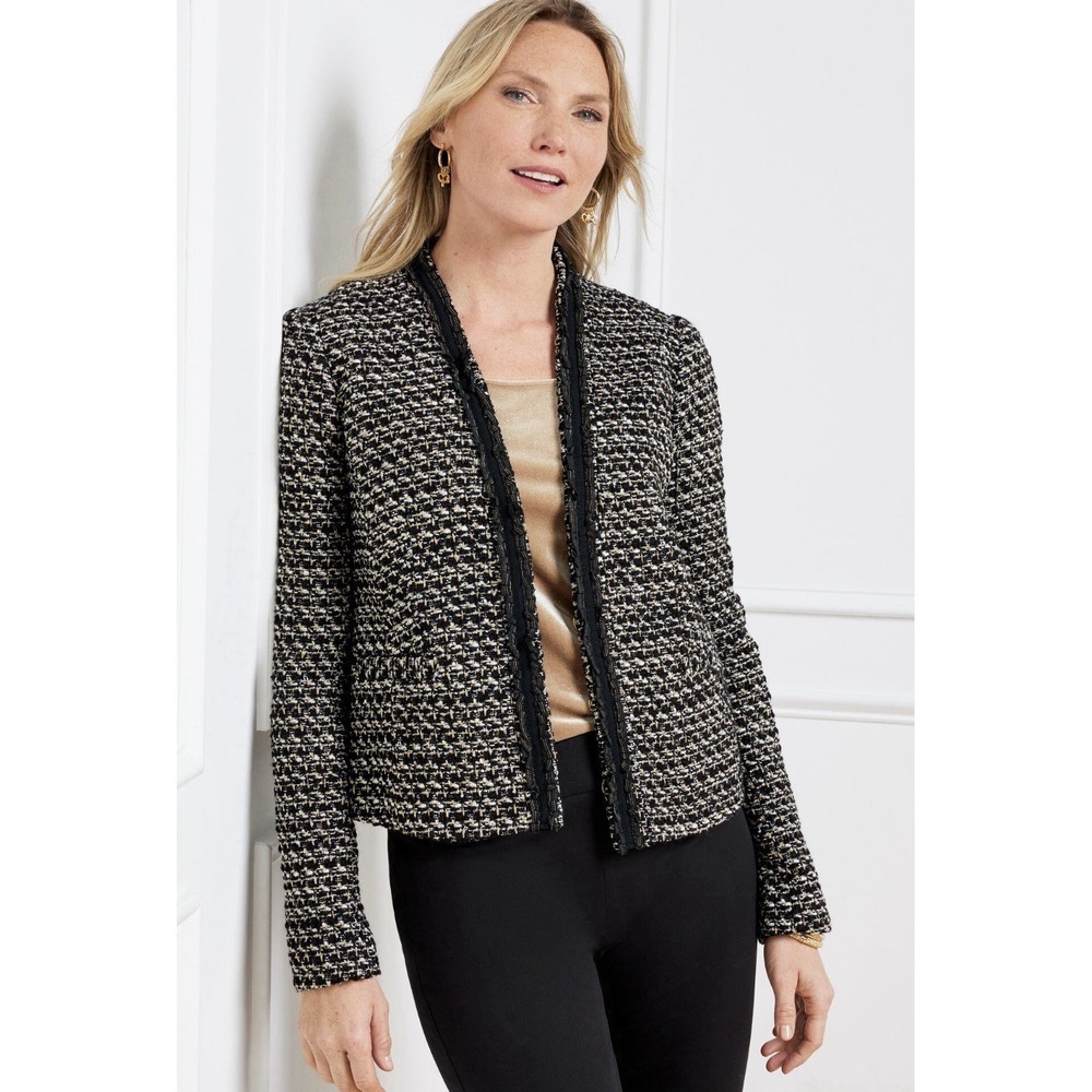 Talbots Women's Breckenridge Black & White Tweed Jacket Pockets Lined Sz 14 $199